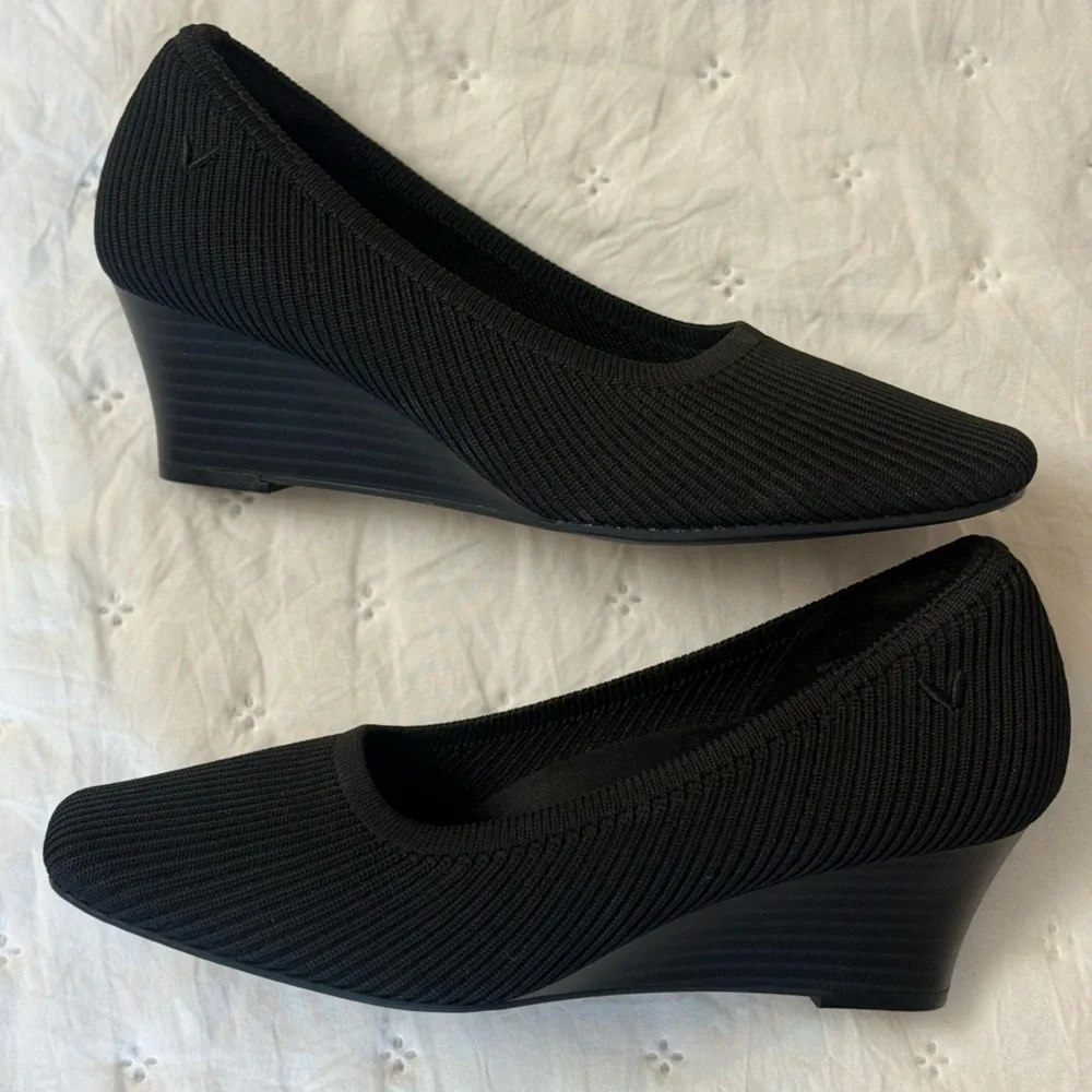 ViVAIA Woman’s Margo Pump Size 36.5 Black Knit Wedge Heel Shoe Square Toe Comfy